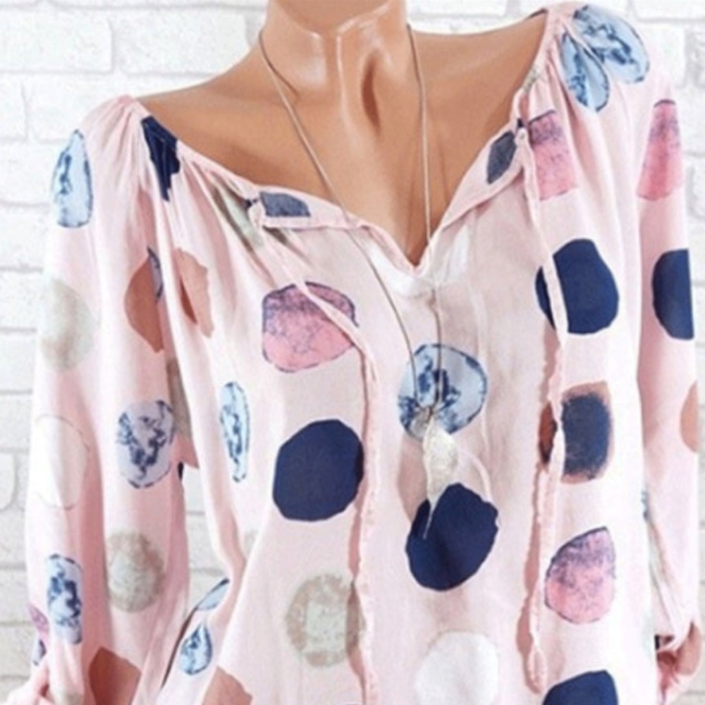 Spring Tie Collar Polka Dot Long Sleeve (Size XL)